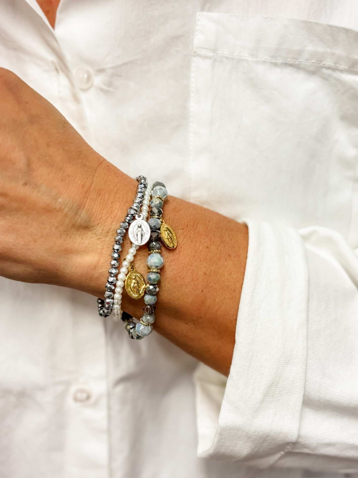 Armband Silberfarben mit Glasperlen