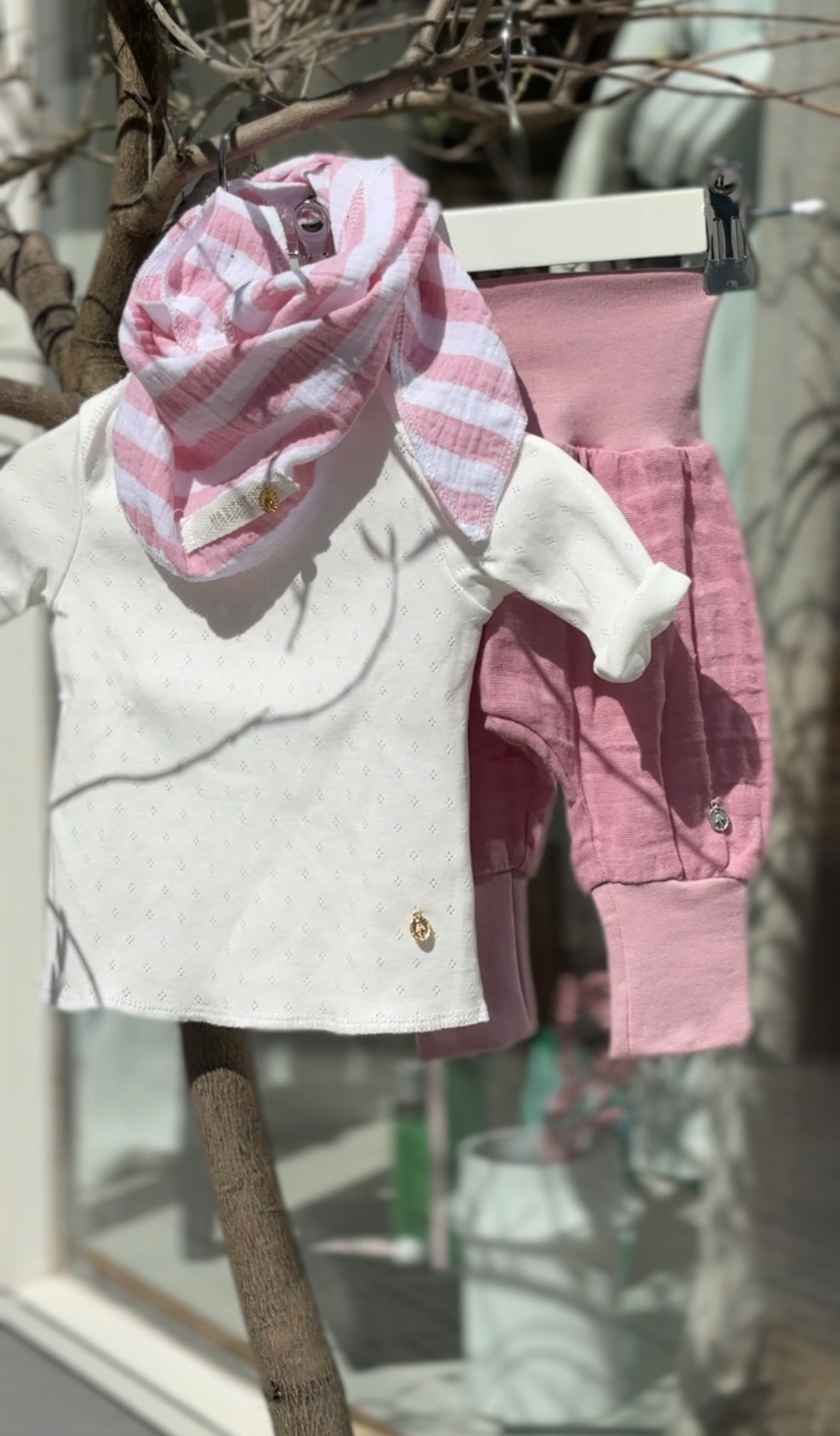 Dreieckstuch Musselin Rosa-Weiß