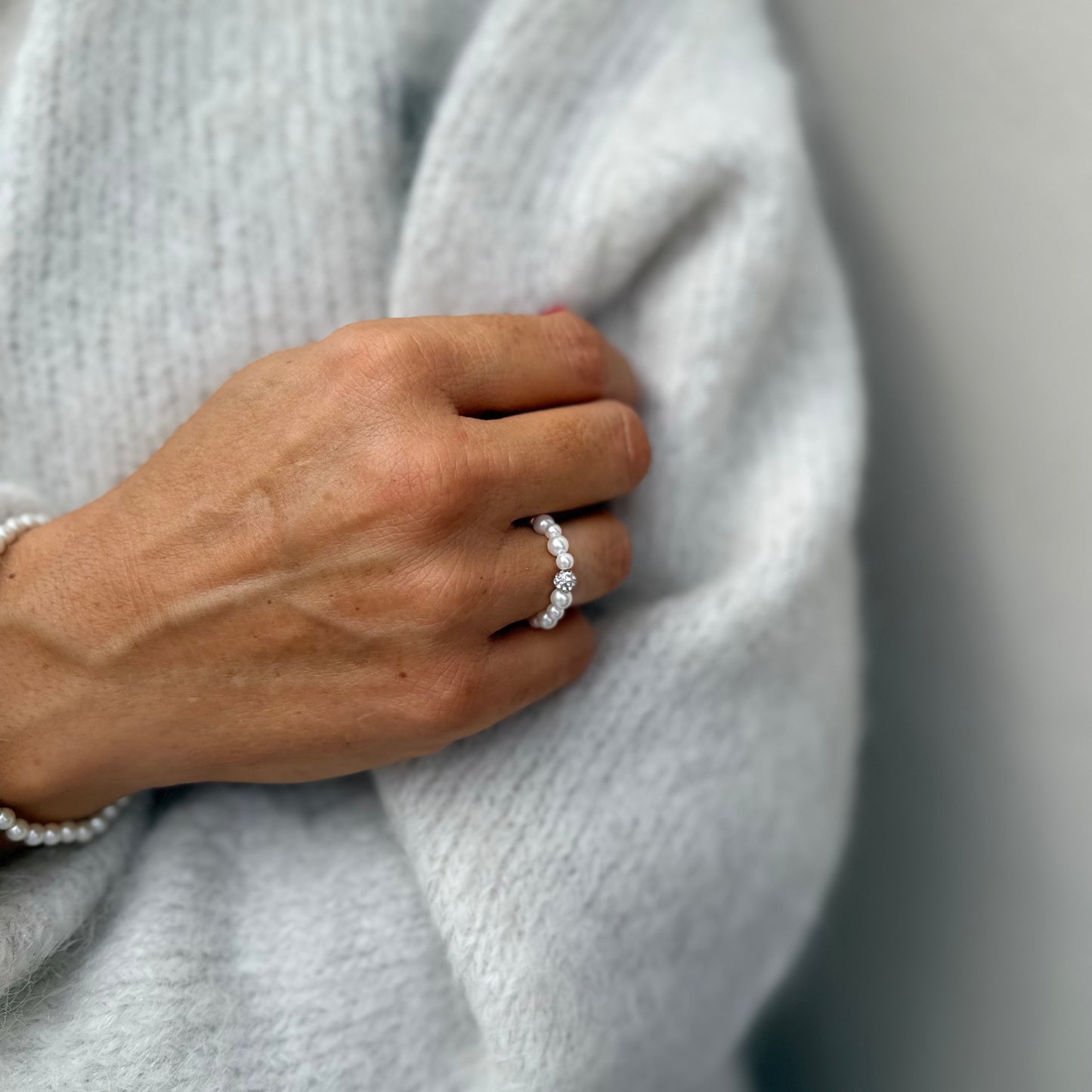 Perlen Ring mit Glitzerstein